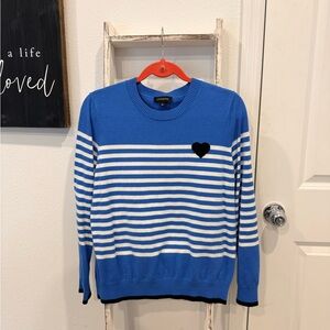 Blue and White Striped Sweater with Heart Accent